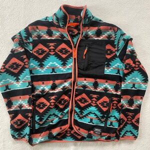 WeSC Mens Large / Womens XL Fleece Jacket Teal Orange Aztec Geometric Full Zip
